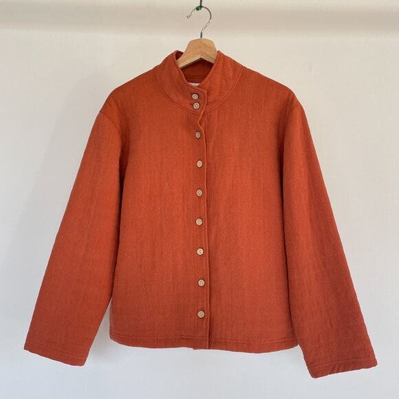 Lutar Orange Raw Silk Quilted Button Up Jacket Sz L Minimal Lined Chore Coat NWT - Picture 1 of 10